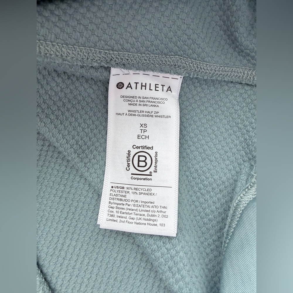 Athleta Top Womens XS Blue Whistler Half Zip Flip Cuffs Thumbholes Back Pocket - Picture 4 of 6